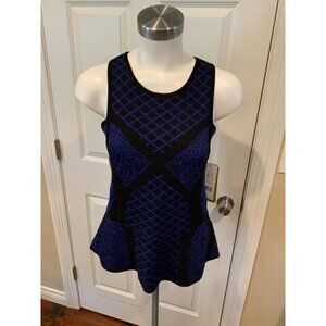 Nicole Miller Artelier Blue & Black Knit Tank Top w/ Peplum, Size M, NWT!